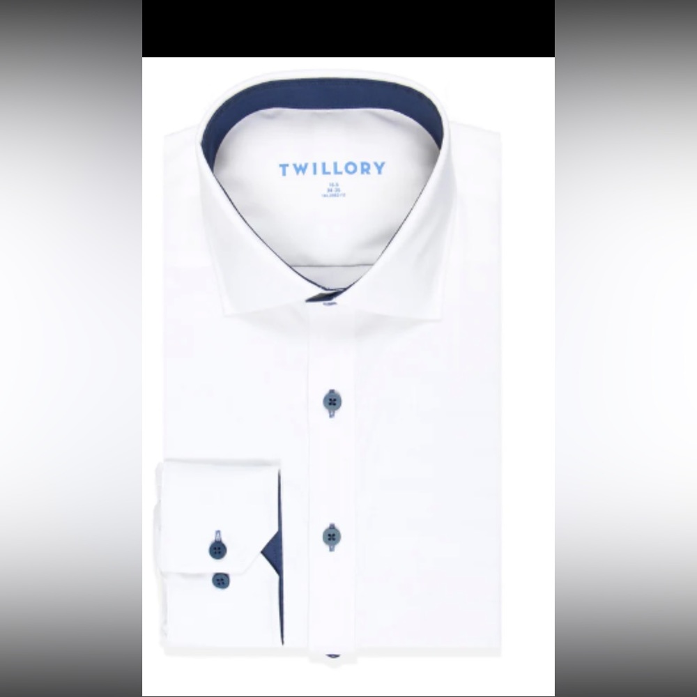 Twillory CHANGER tailored performance white dress shirt with blue detail
